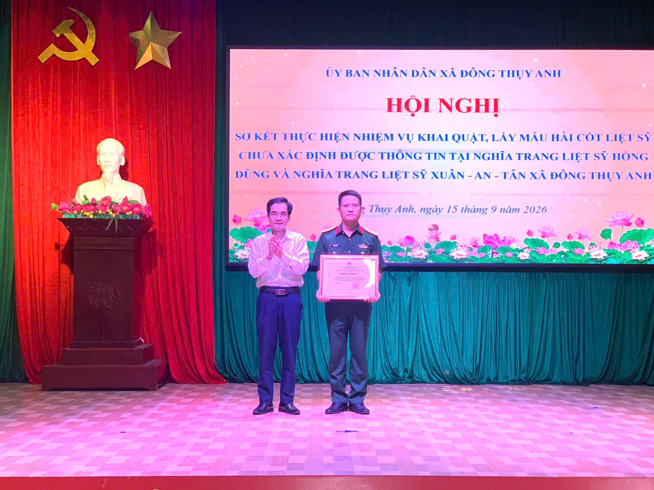 XÃ ĐÔNG THỤY ANH SƠ KẾT THỰC HIỆN NHIỆM VỤ KHAI QUẬT, LẤY MẪU HÀI CỐT LIỆT SỸ CHƯA XÁC ĐỊNH THÔNG TIN